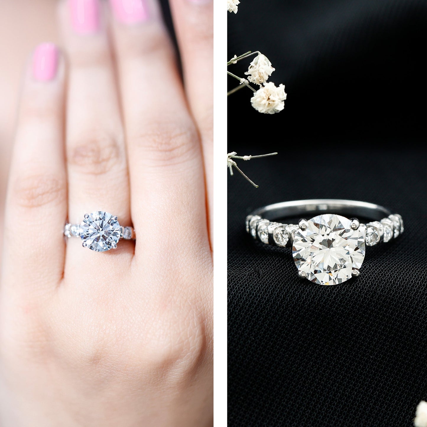 Round Cut 3 Carat Lab Grown Diamond Engagement Ring with IGI Certificate