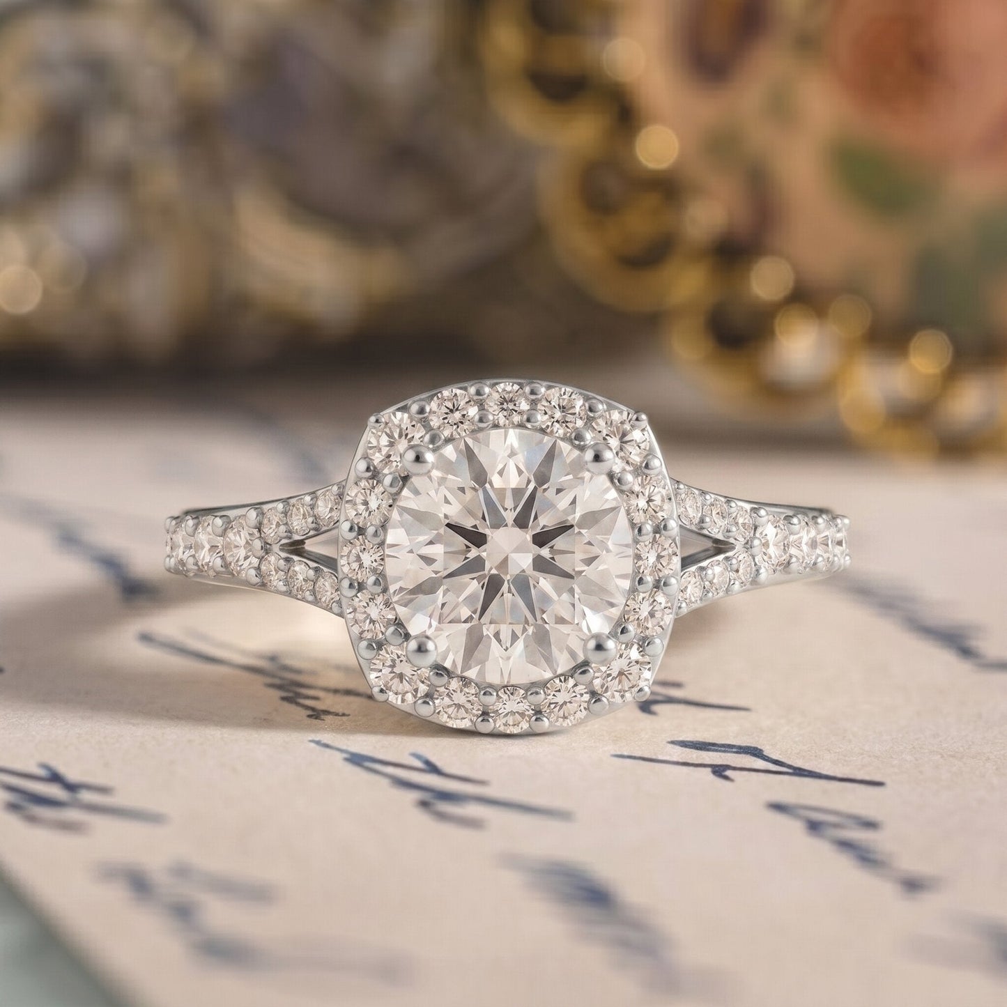 IGI Certified 1 Carat Lab Grown Diamond Halo Engagement Ring for Women