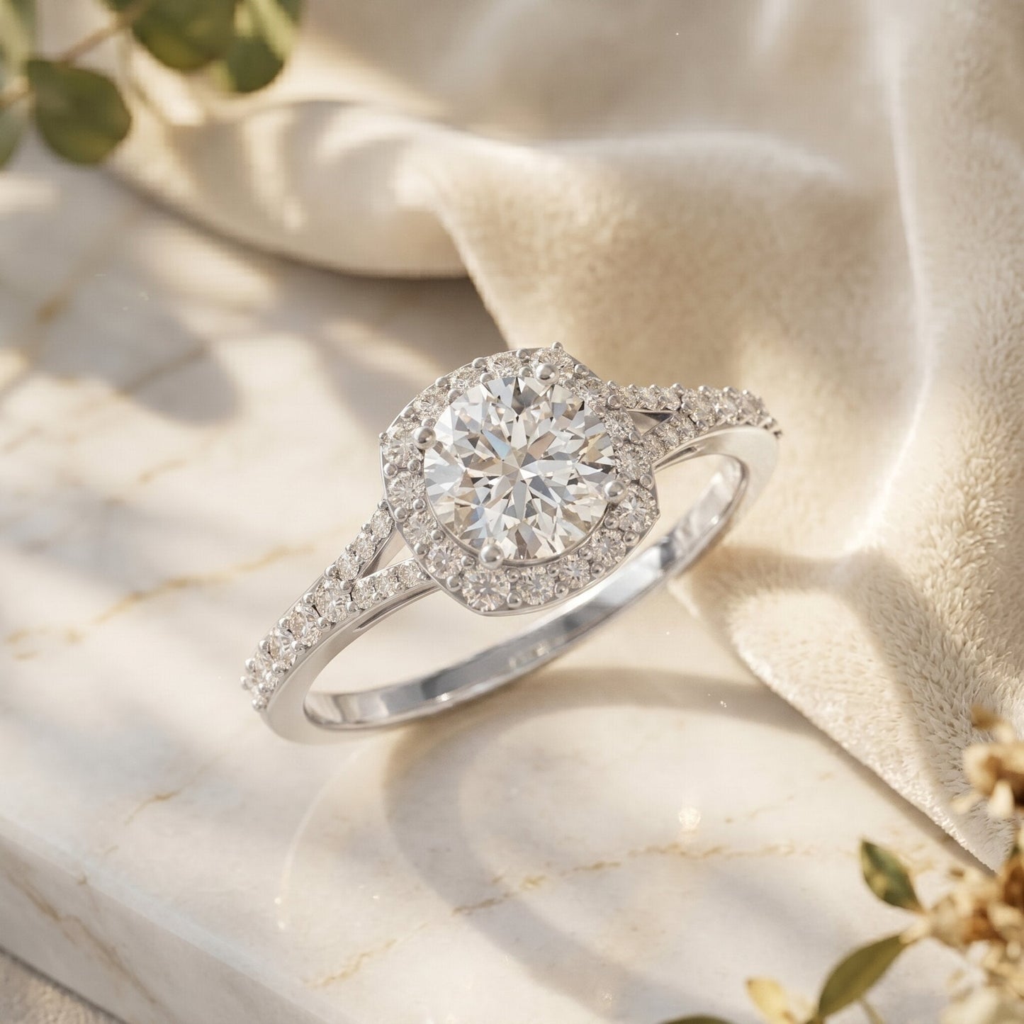 IGI Certified 1 Carat Lab Grown Diamond Halo Engagement Ring for Women