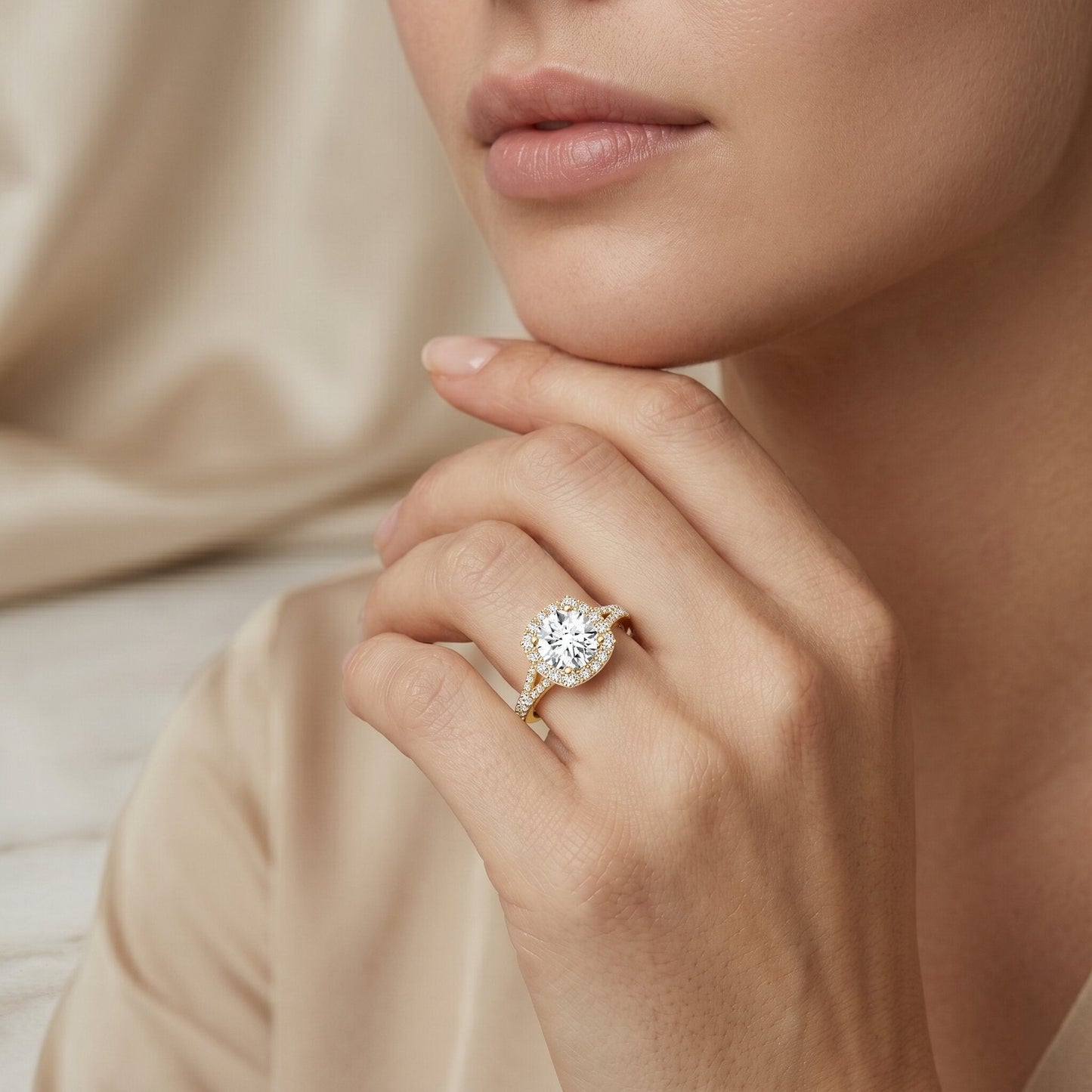 IGI Certified 1 Carat Lab Grown Diamond Halo Engagement Ring for Women