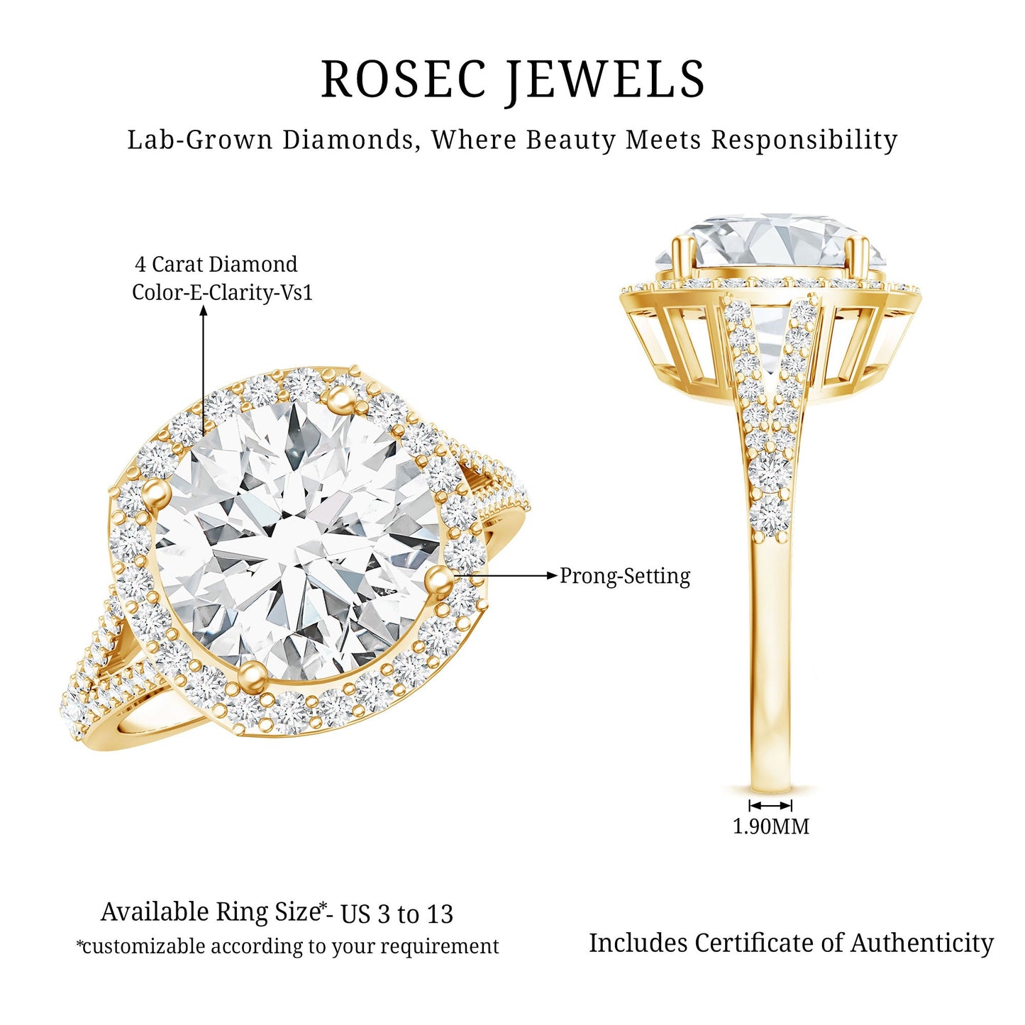IGI Certified Lab Grown Diamond Statement Engagement Ring with Split Shank