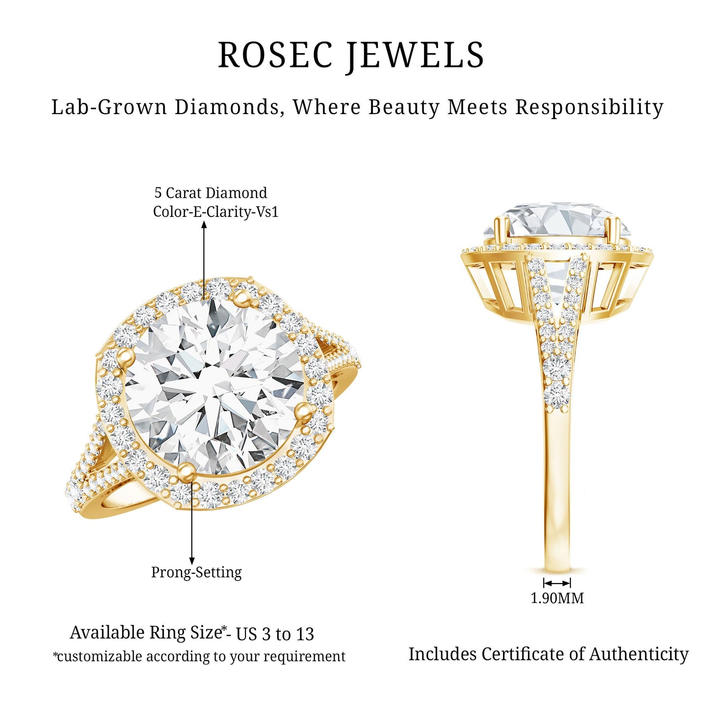 5 Carat Lab Grown Big Diamond Engagement Ring with IGI Certificate