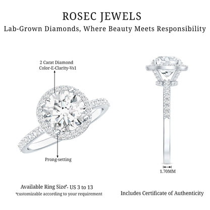 2 Carat Lab Grown Diamond Halo Engagement Ring with IGI Certificate