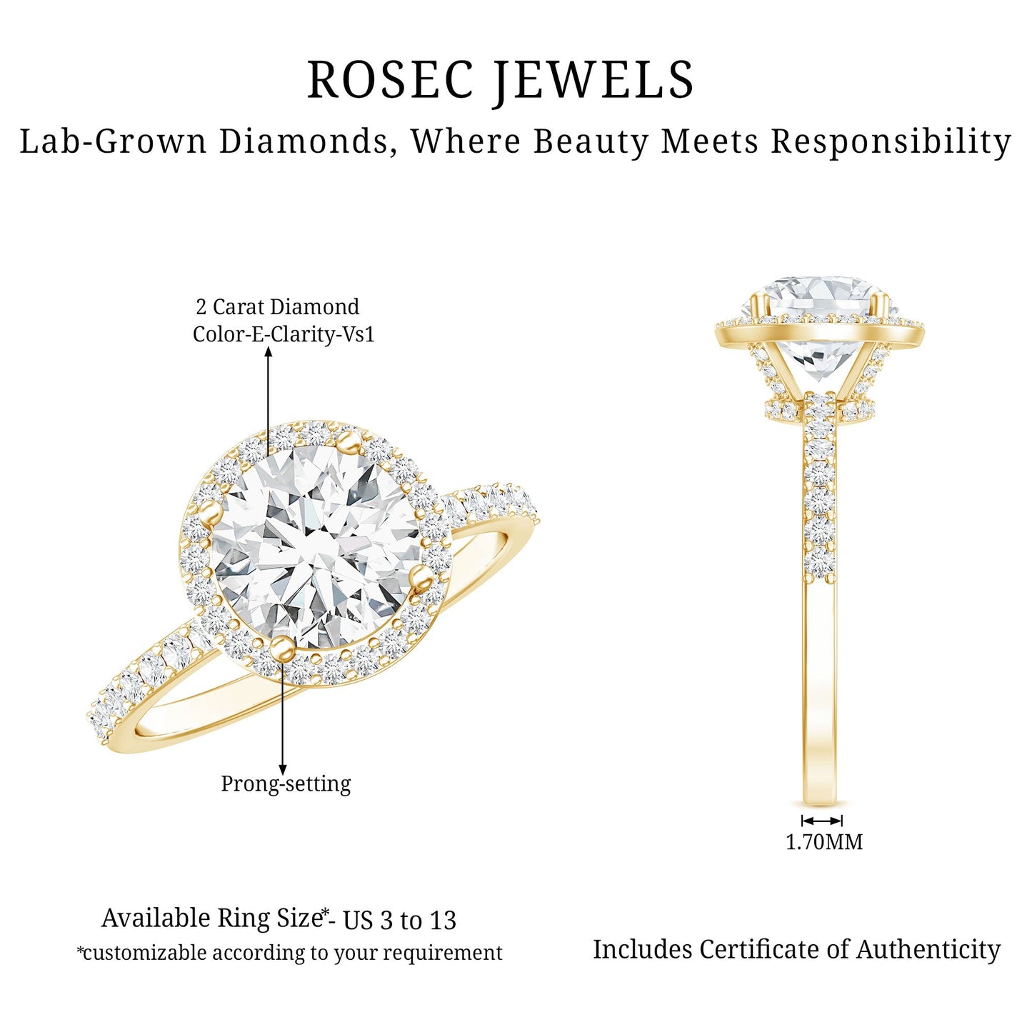 2 Carat Lab Grown Diamond Halo Engagement Ring with IGI Certificate