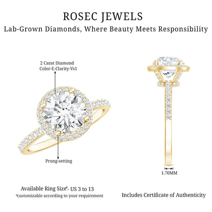 2 Carat Lab Grown Diamond Halo Engagement Ring with IGI Certificate