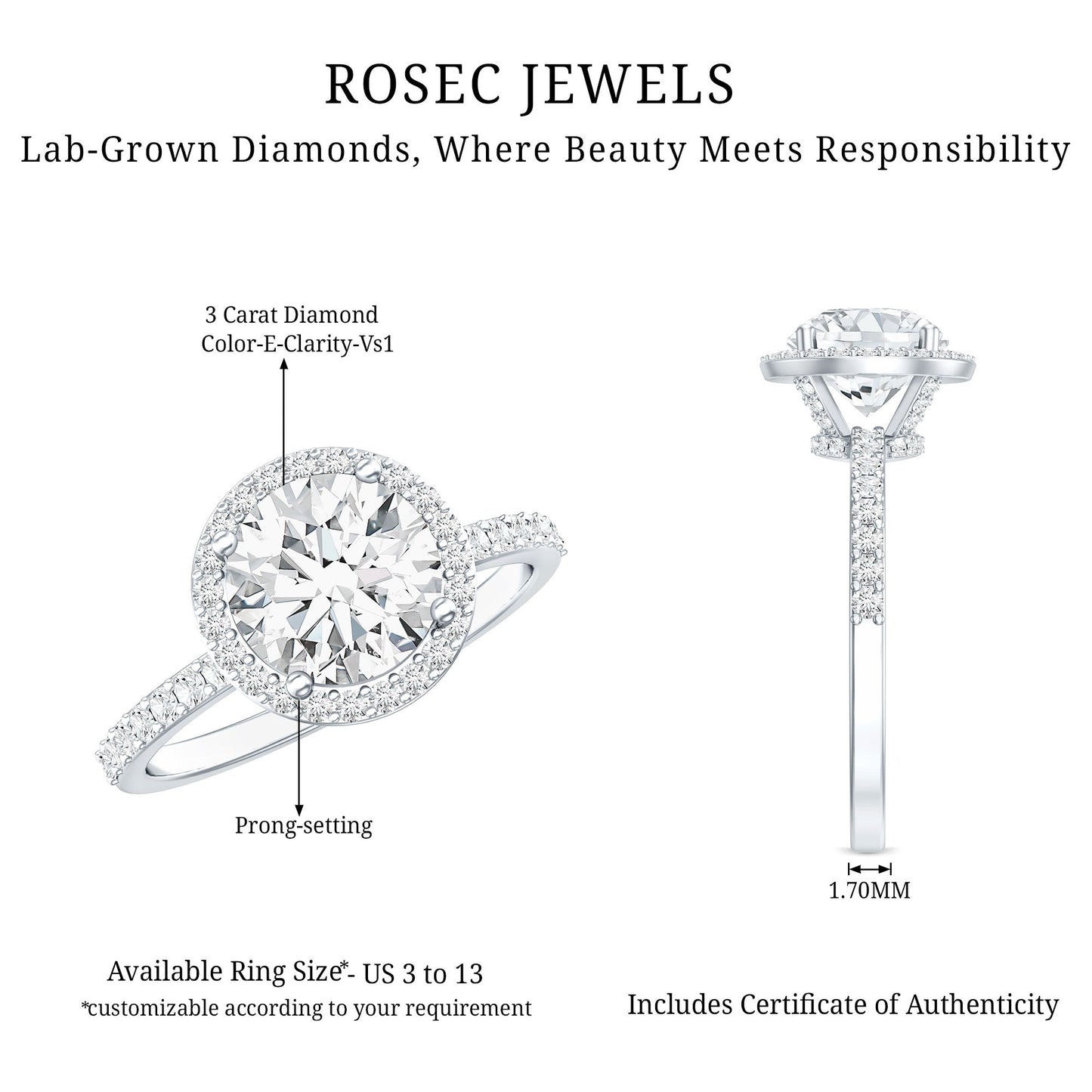 3 Carat IGI Certified Lab Grown Diamond Engagement Ring