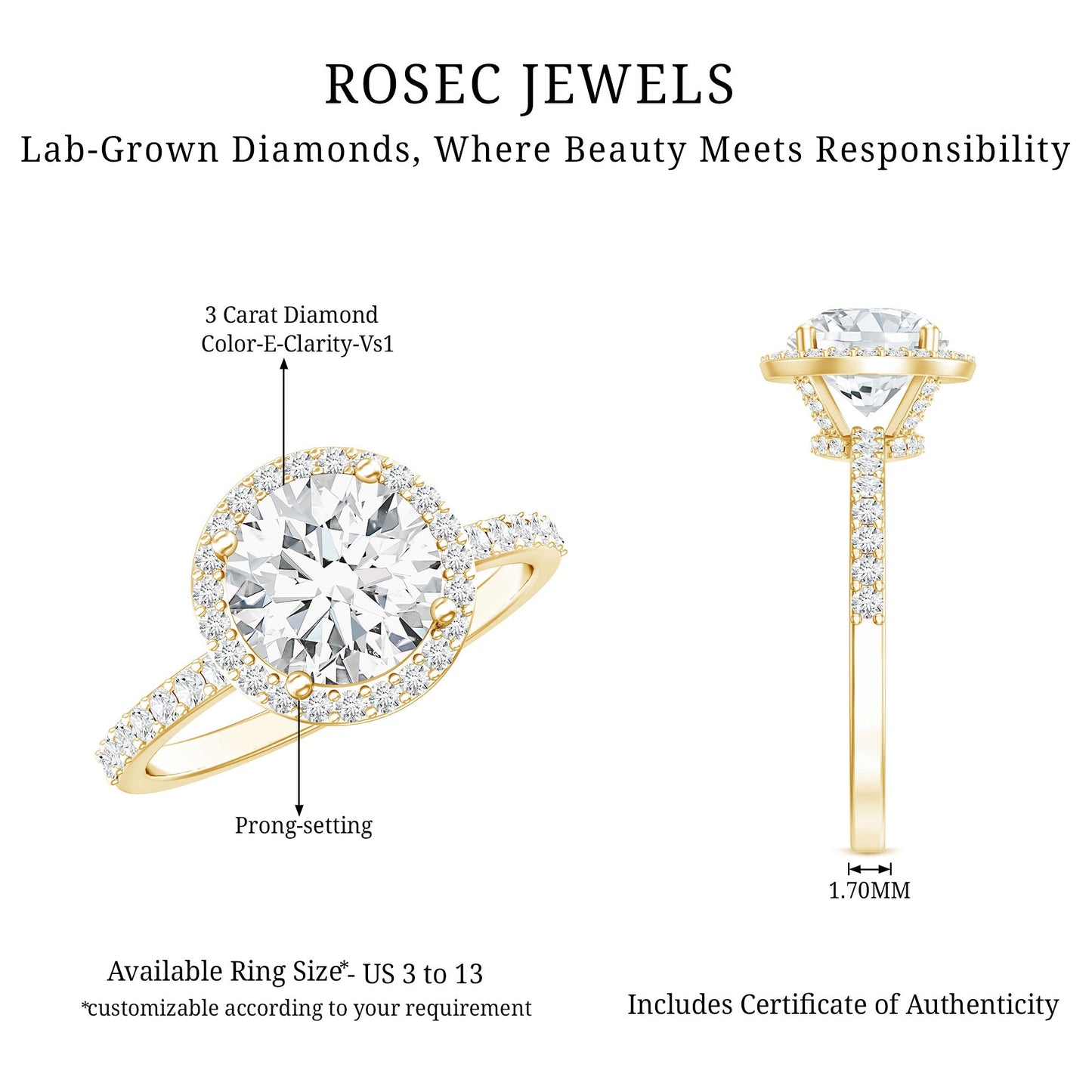3 Carat IGI Certified Lab Grown Diamond Engagement Ring