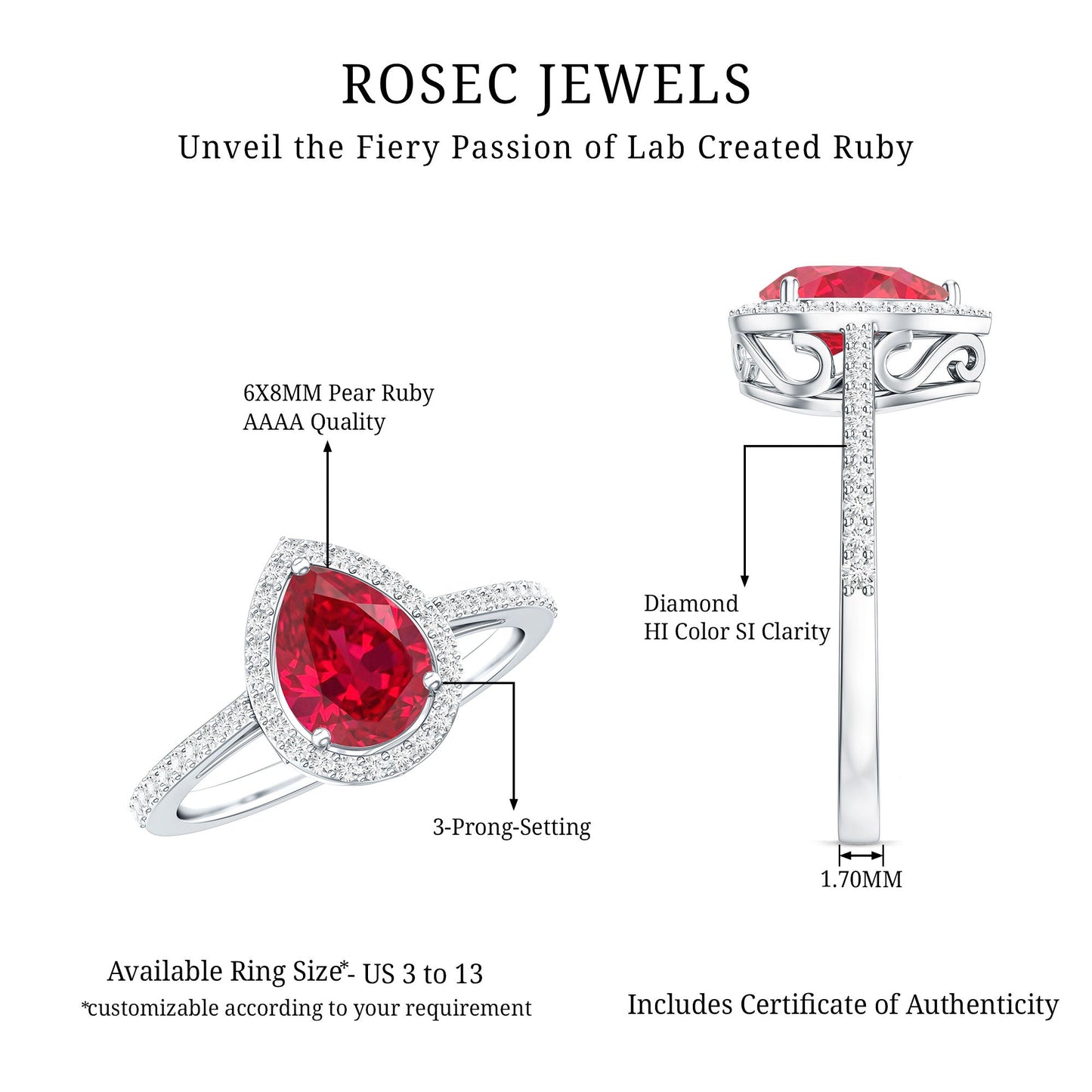 Pear Shape Lab Grown Ruby Teardrop Engagement Ring with Diamond Halo