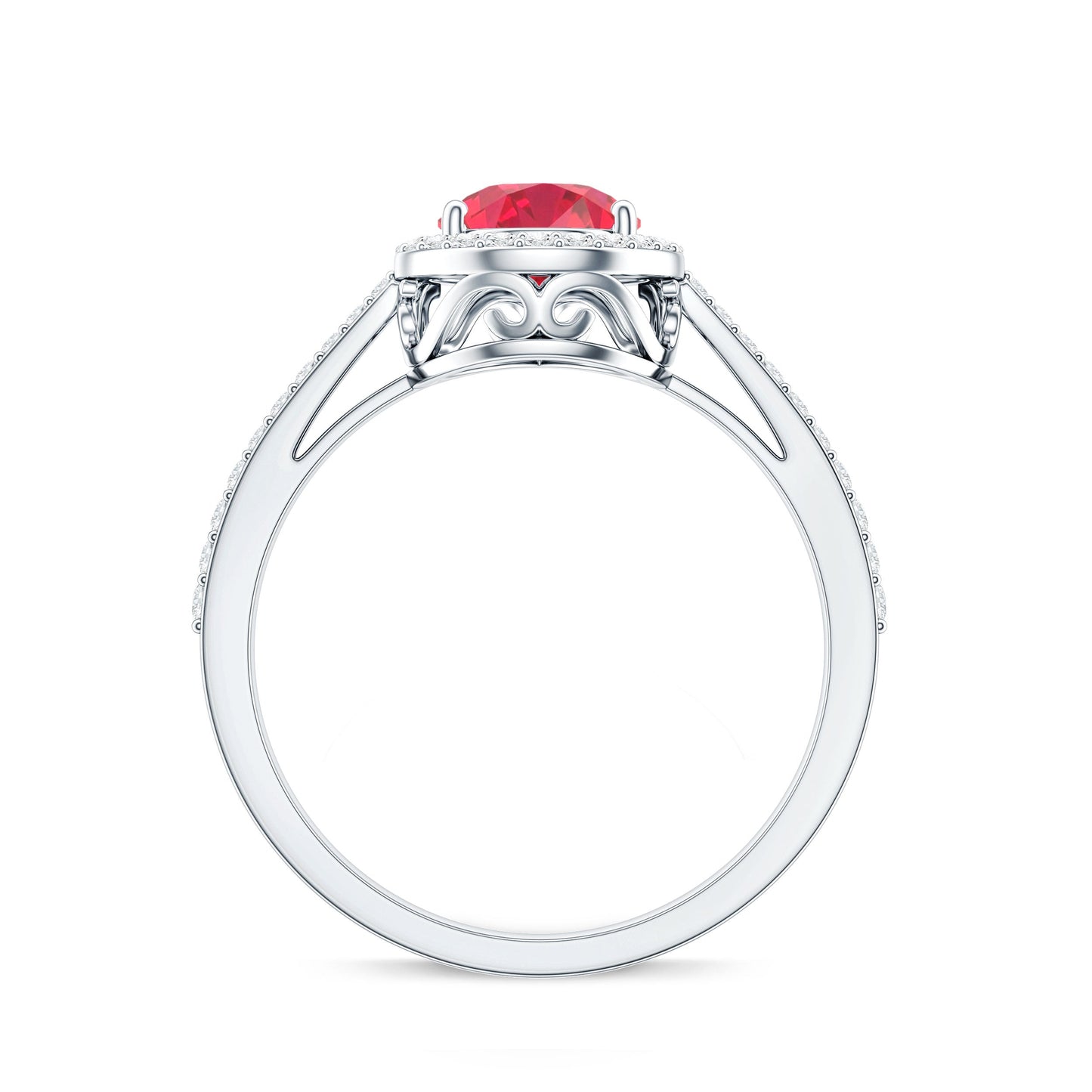 Pear Shape Lab Grown Ruby Teardrop Engagement Ring with Diamond Halo