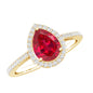 Pear Shape Lab Grown Ruby Teardrop Engagement Ring with Diamond Halo