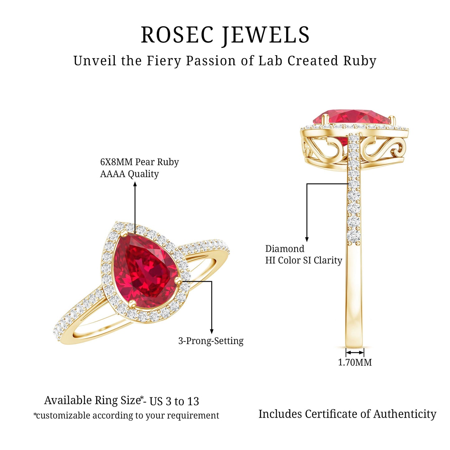 Pear Shape Lab Grown Ruby Teardrop Engagement Ring with Diamond Halo