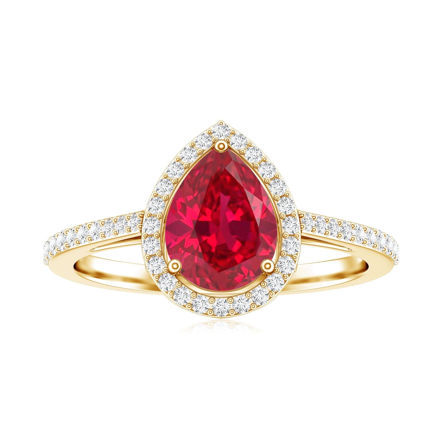 Pear Shape Lab Grown Ruby Teardrop Engagement Ring with Diamond Halo