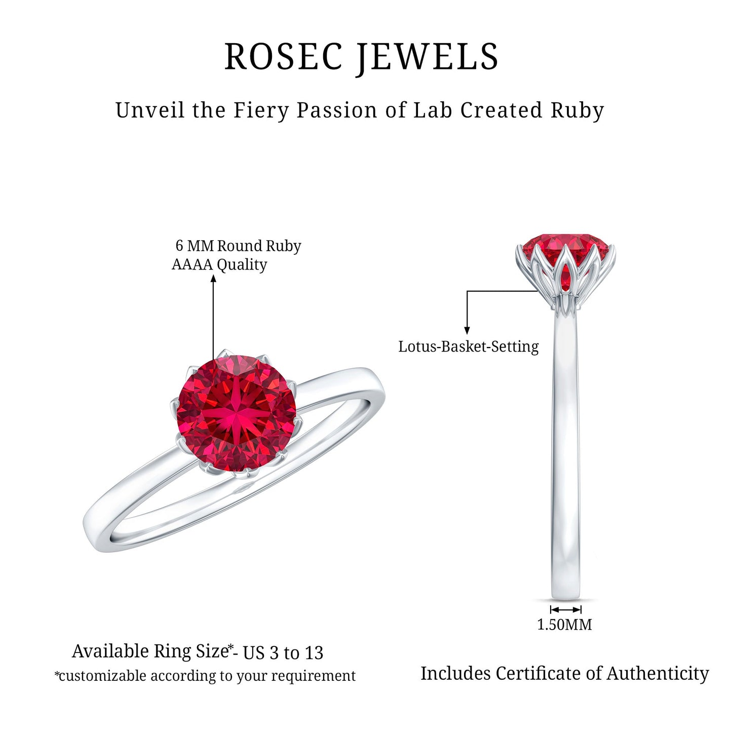 Certified 1.3 Carat Lab Grown Ruby Engagement Ring in Lotus Basket Setting