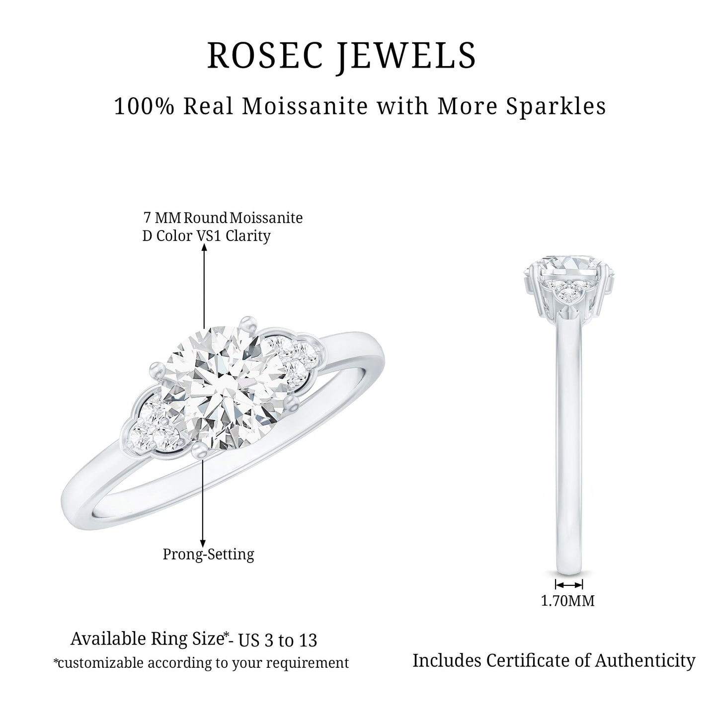 Prong Set Moissanite Classic Engagement Ring For Her