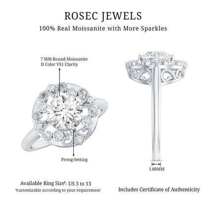 Moissanite Vintage Looking Engagement Ring with Certificate