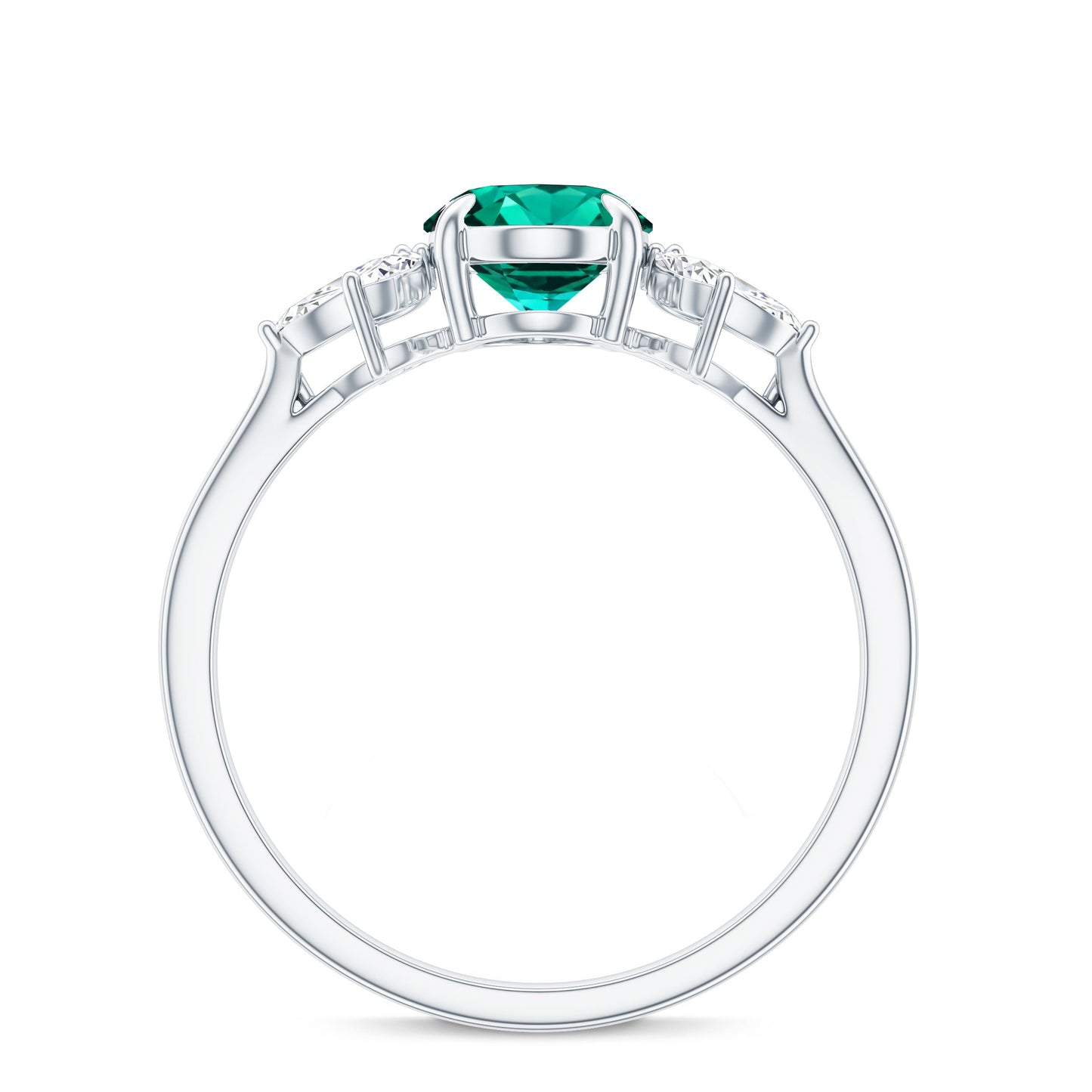 1.2 Carat Lab Created Emerald Oval Engagement Ring with Diamond Trio