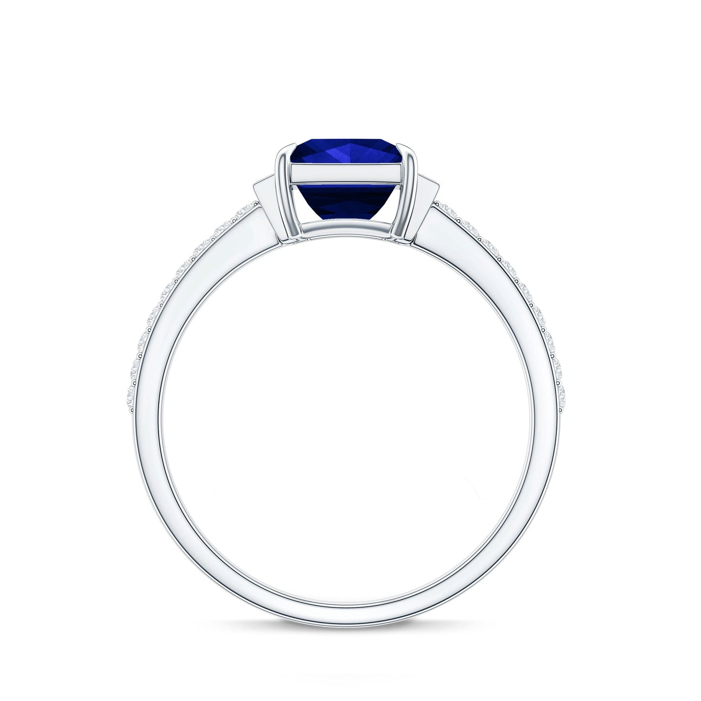 Certified 1.5 Carat Lab Blue Sapphire Princess Cut Engagement Ring with Diamond
