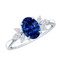 Certified 1.5 Carat Lab Grown Blue Sapphire Oval Engagement Ring with Diamond Trio