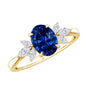 Certified 1.5 Carat Lab Grown Blue Sapphire Oval Engagement Ring with Diamond Trio