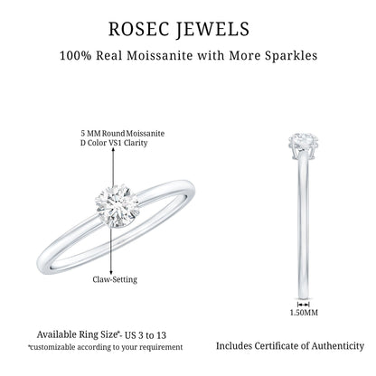 Claw Set Solitaire Moissanite Promise Ring for Women