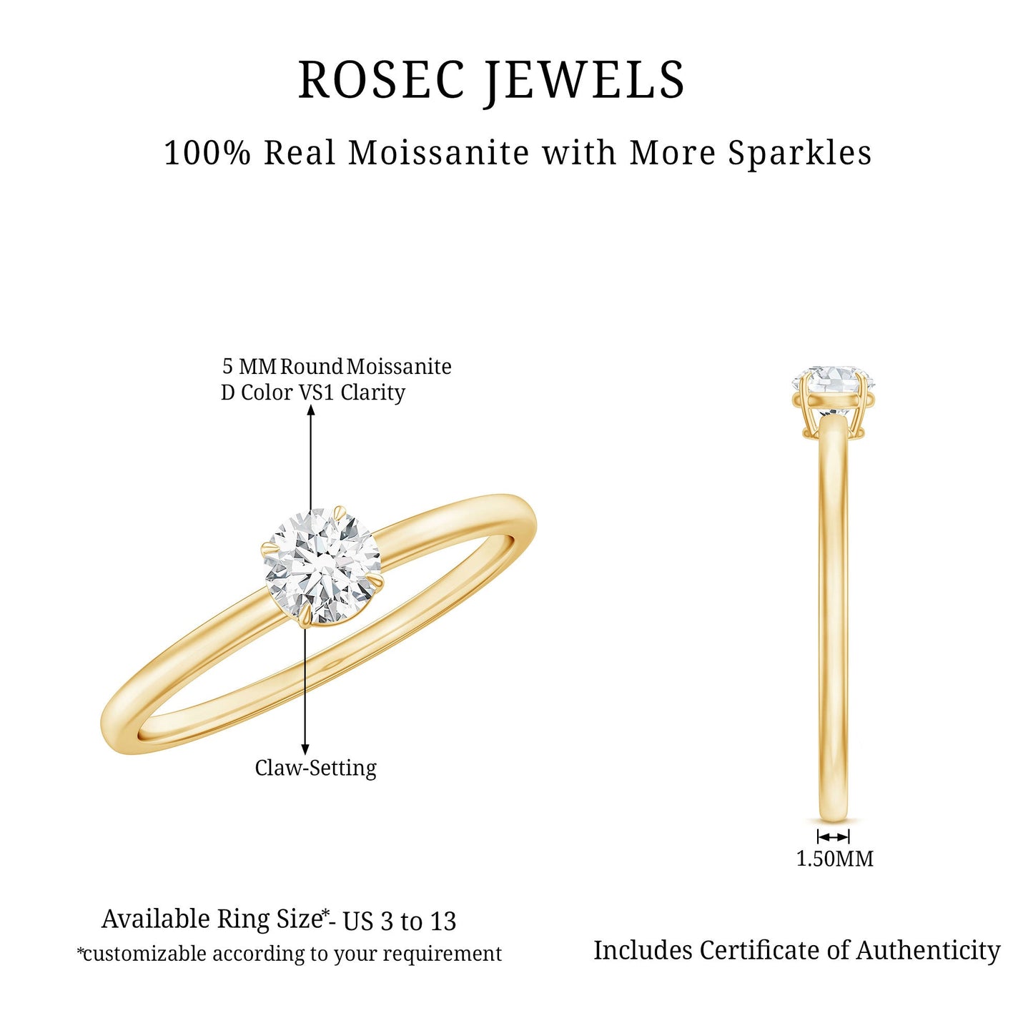Claw Set Solitaire Moissanite Promise Ring for Women