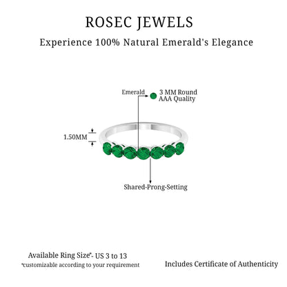 Certified 7 Stone Emerald Half Eternity Band for Women