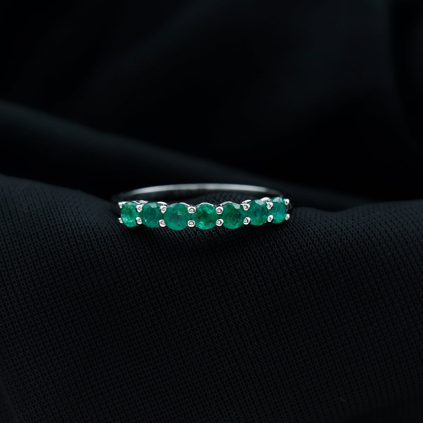 Certified 7 Stone Emerald Half Eternity Band for Women