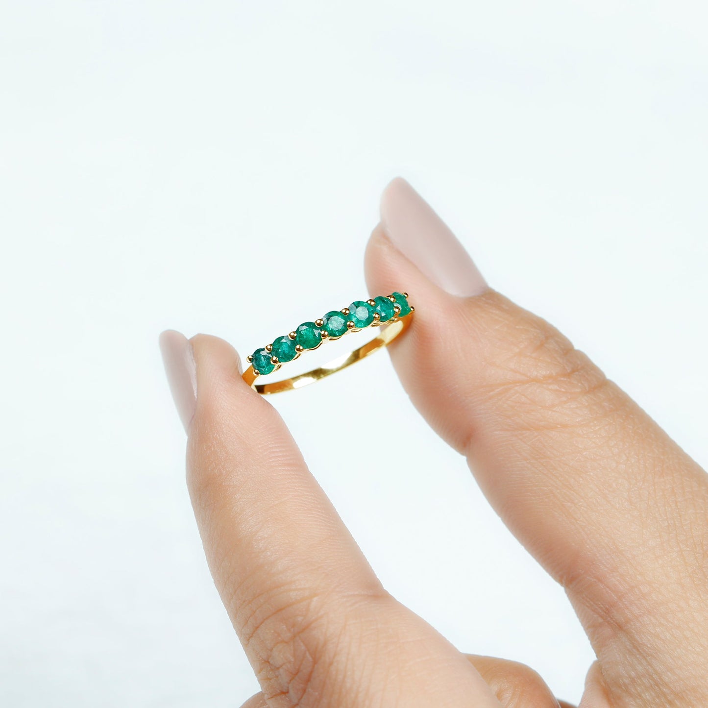 Certified 7 Stone Emerald Half Eternity Band for Women