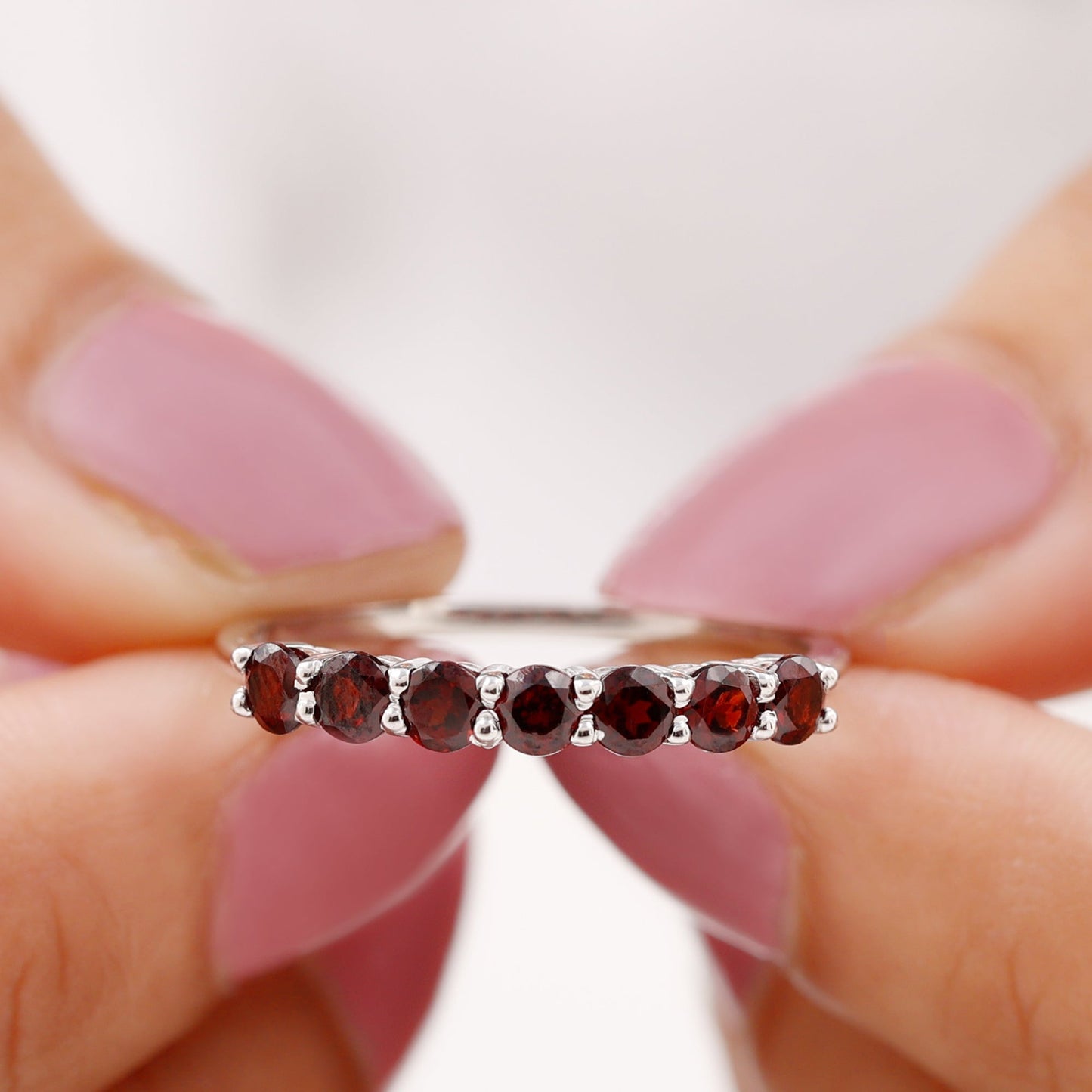 Certified Natural Garnet Half Eternity Ring for Anniversary