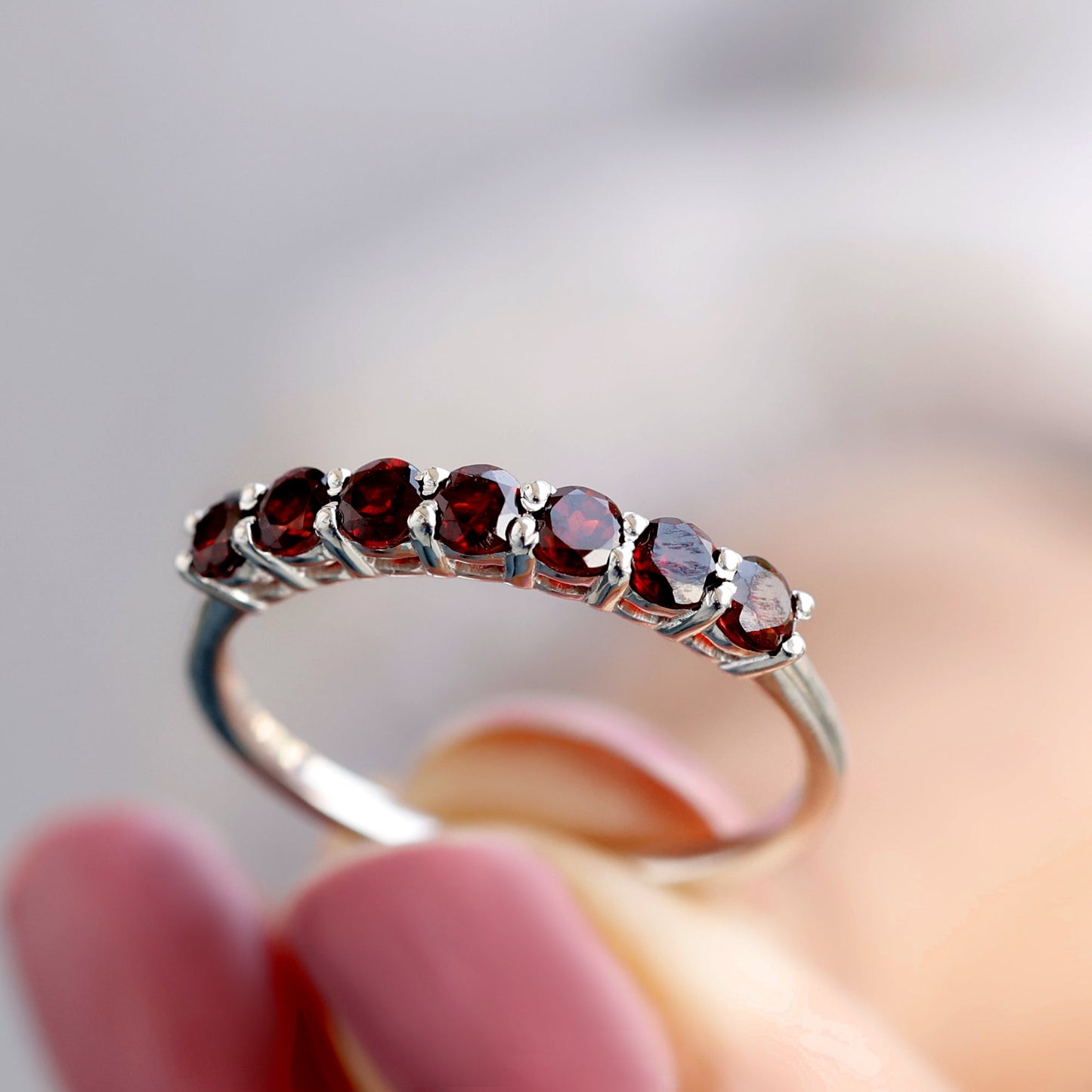 Certified Natural Garnet Half Eternity Ring for Anniversary