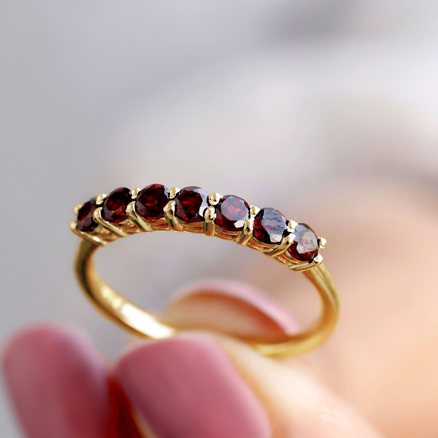 Certified Natural Garnet Half Eternity Ring for Anniversary