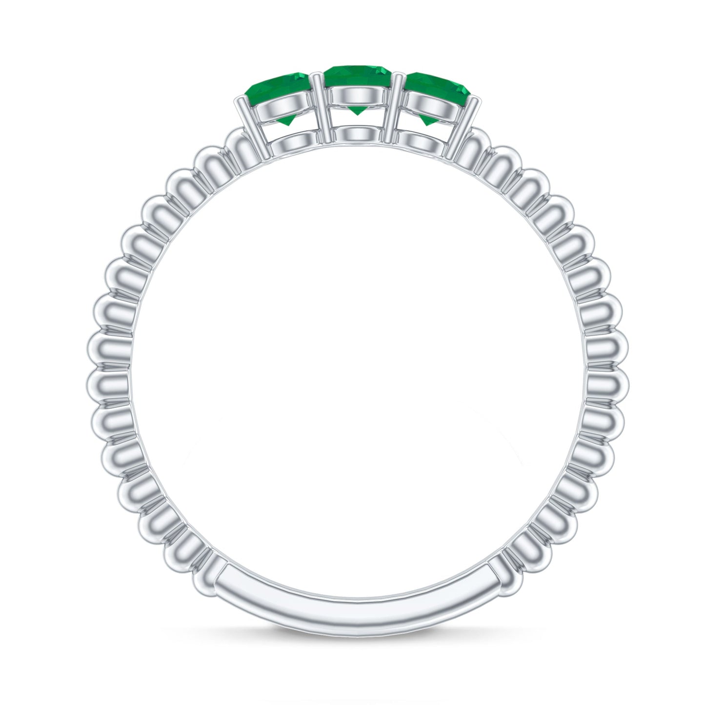 Certified Real Emerald 3 Stone Promise Ring with Beaded Detailing