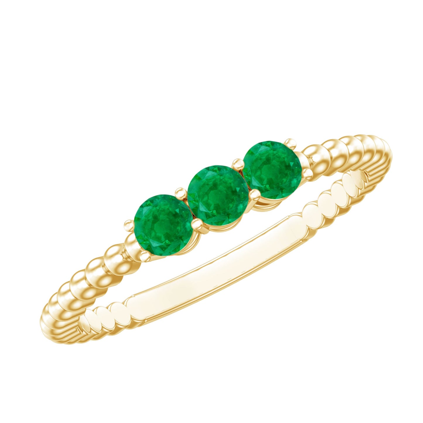 Certified Real Emerald 3 Stone Promise Ring with Beaded Detailing