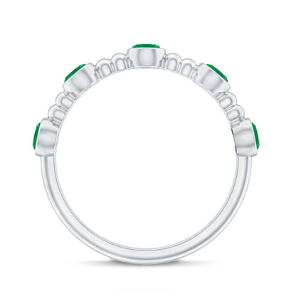 Bezel Set Emerald Half Eternity Ring with Beaded Design
