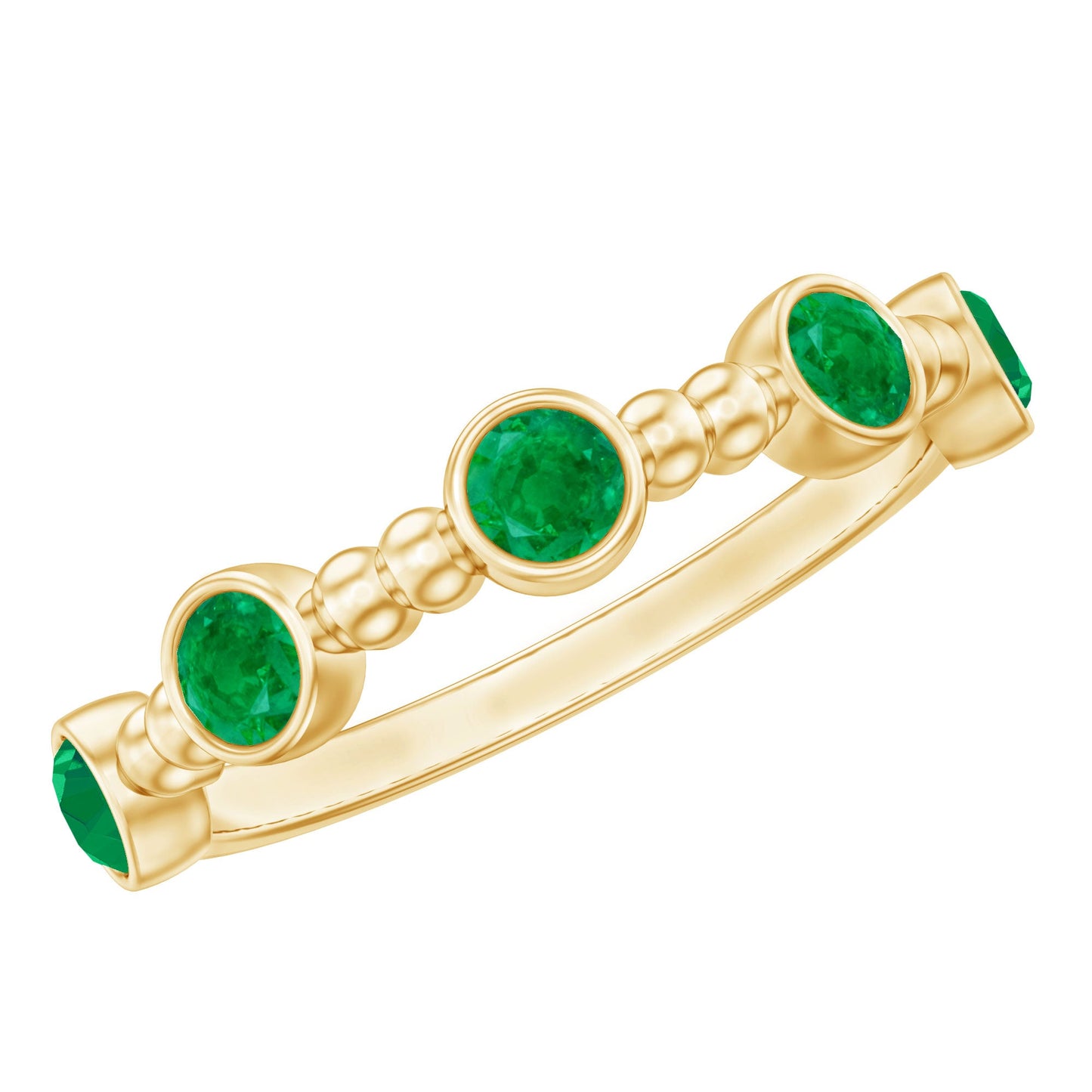 Bezel Set Emerald Half Eternity Ring with Beaded Design