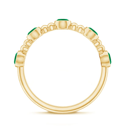 Bezel Set Emerald Half Eternity Ring with Beaded Design