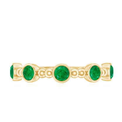 Bezel Set Emerald Half Eternity Ring with Beaded Design