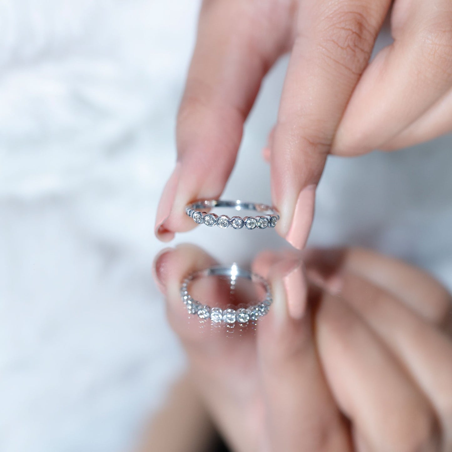 Bezel Set Round Diamond Half Eternity Ring