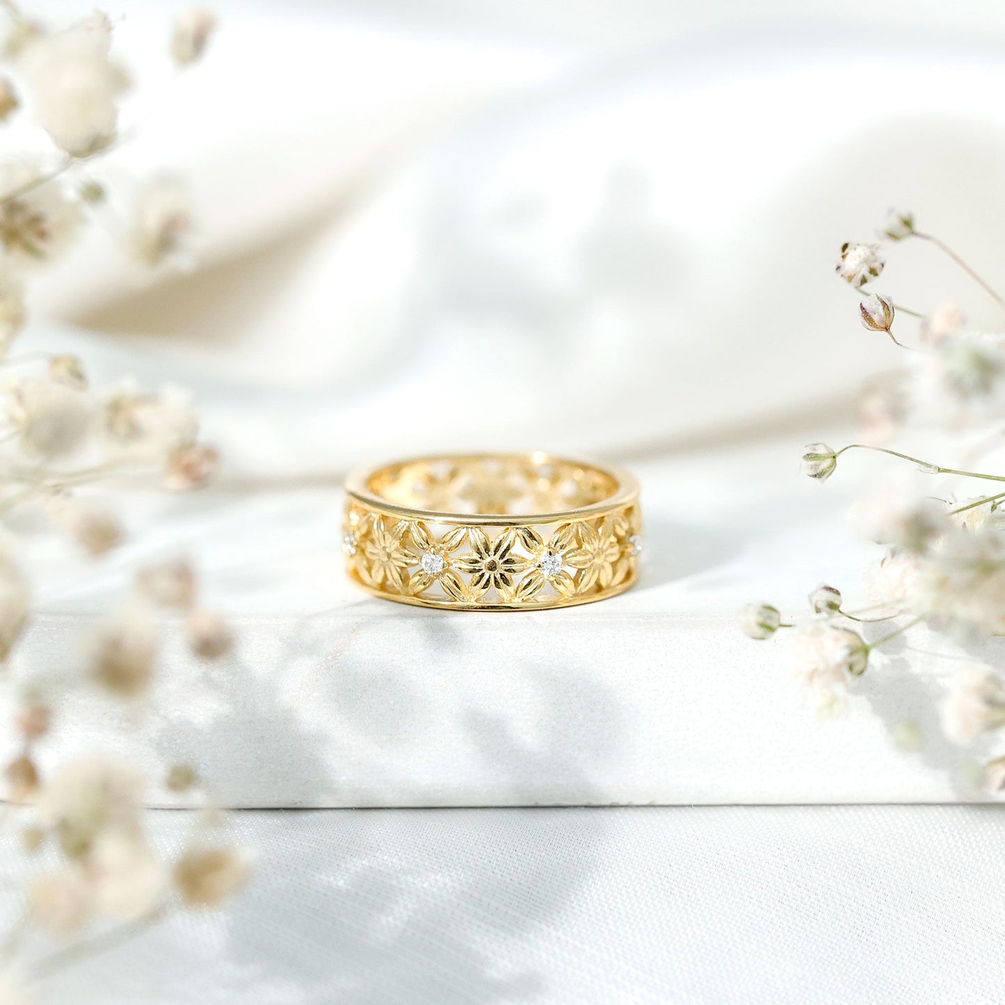 Real Diamond Flower Wedding Band for Women
