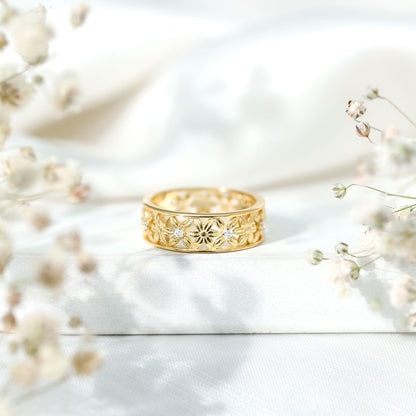 Real Diamond Flower Wedding Band for Women