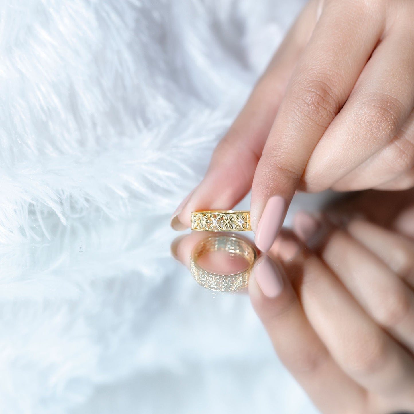 Real Diamond Flower Wedding Band for Women