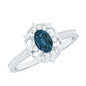 0.4 Carat Oval Cut London Blue Topaz Vintage Engagement Ring with Diamond