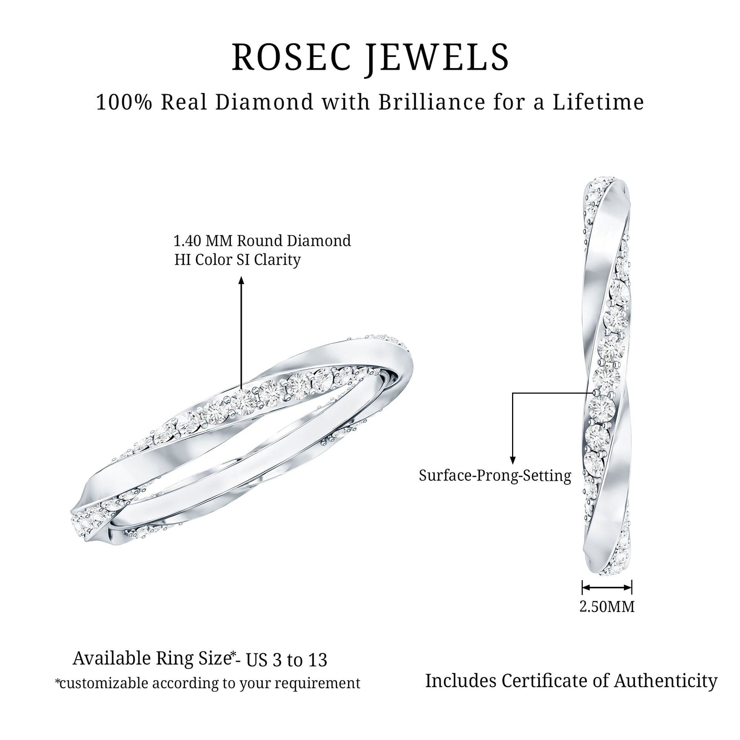 Pave Set Diamond Wedding Ring with Twisted Details
