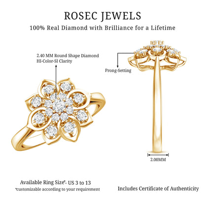 Certified Natural Diamond Flower Engagement Ring