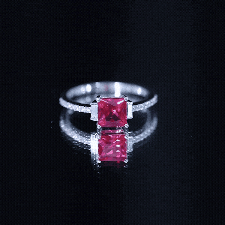 1.5 Carat Princess Cut Lab Created Ruby Engagement Ring With Diamond