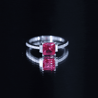 1.5 Carat Princess Cut Lab Created Ruby Engagement Ring With Diamond