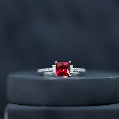 1.5 Carat Princess Cut Lab Created Ruby Engagement Ring With Diamond