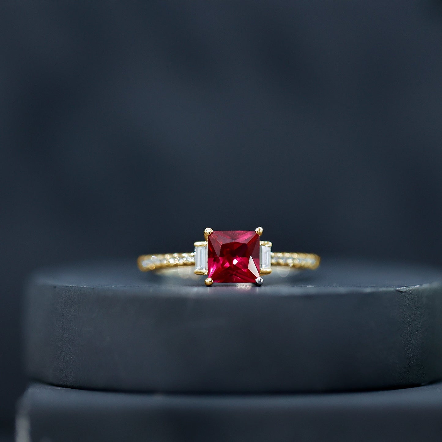 1.5 Carat Princess Cut Lab Created Ruby Engagement Ring With Diamond