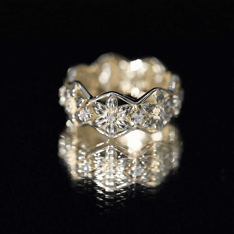 Natural Diamond Flower Wedding Band Ring With Certificate