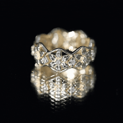 Natural Diamond Flower Wedding Band Ring With Certificate